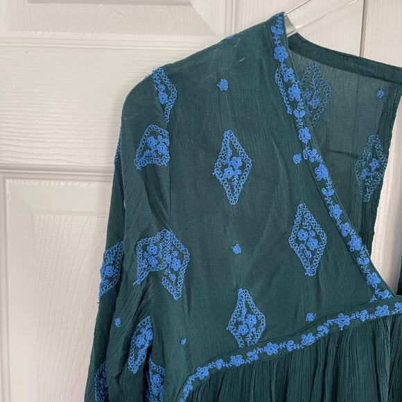 Free People Diamond Embroidered Bell Sleeve Top in Dark Green - Picture 4 of 10